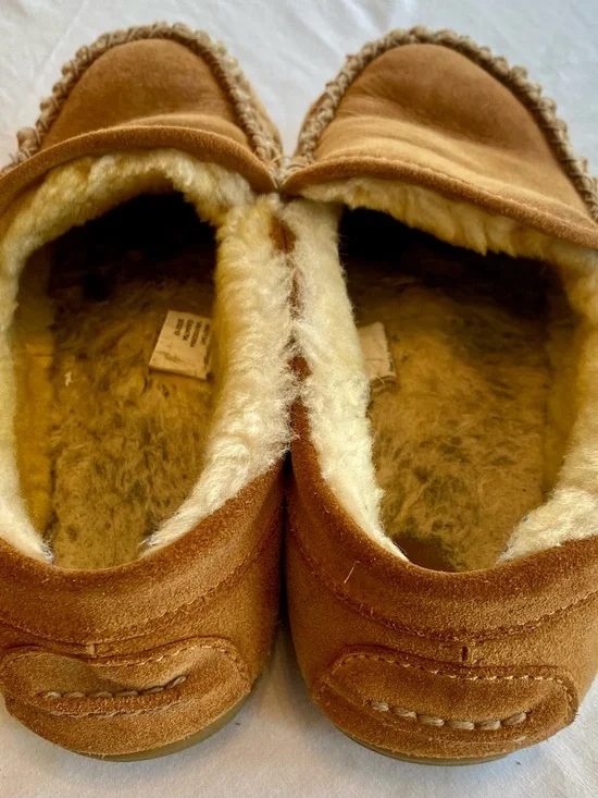 L.L. Bean Chestnut Brown Suede Shearling Moccasins - Picture 4 of 6